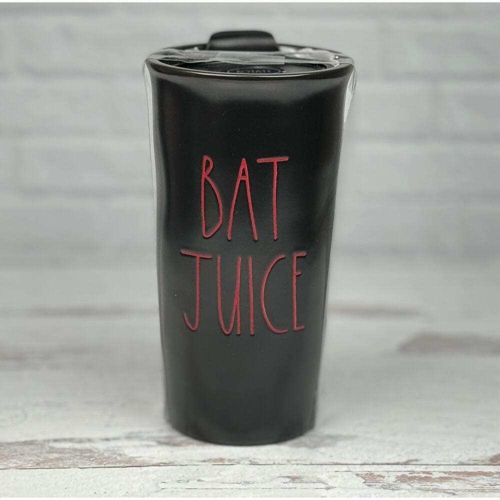 Rae Dunn Black Bat Juice Travel Tumbler Coffee Mug Halloween New